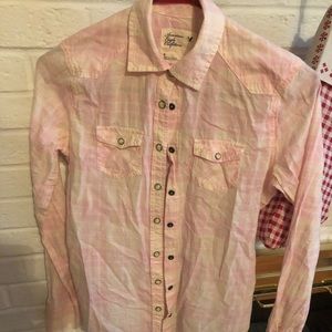 American Eagle | Pink & White Plaid Button Down